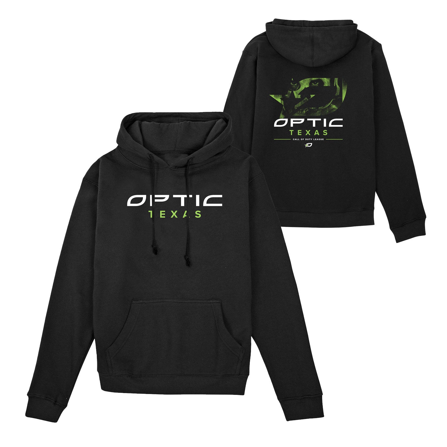 OpTic Texas Ghost Logo Black Hoodie - front and back views