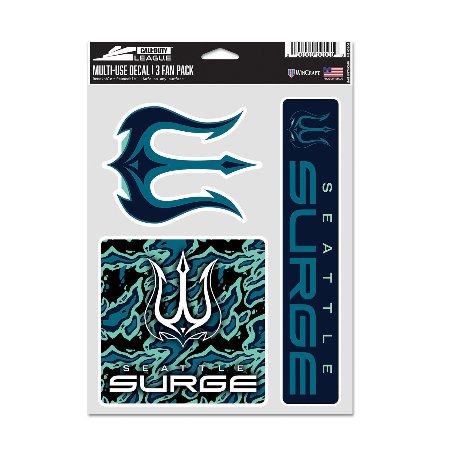 Seattle Surge Camo 3-Pack Decals in Blue - Front View