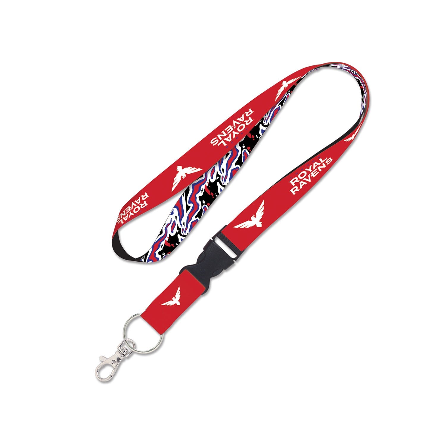 London Royal Ravens Camo Buckle Lanyard in Red - Front View
