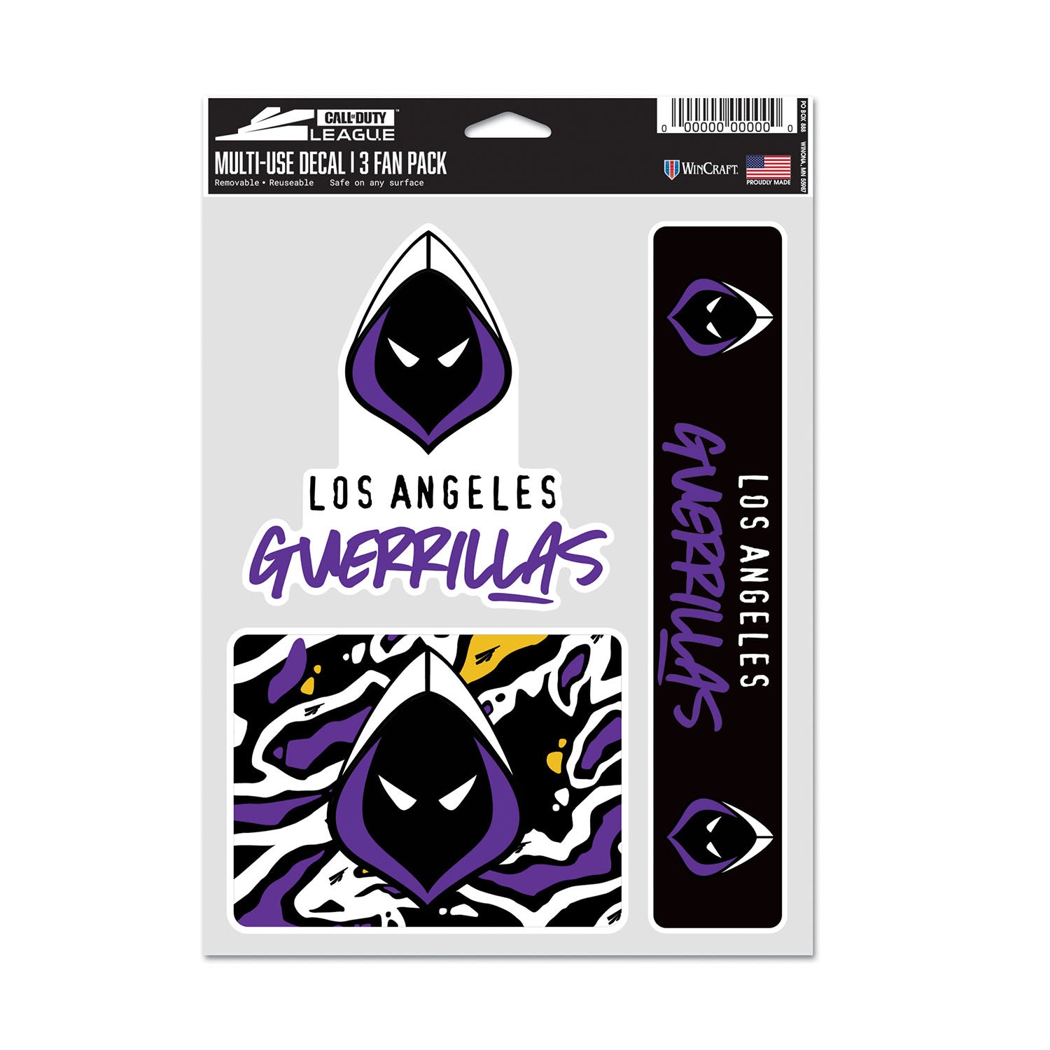 Los Angeles Guerrillas 3-Pack Decals in Purple - Front View